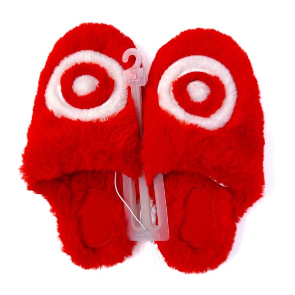 NWT Target Bullseye Red Plush Fuzzy Slippers Size M W7-8 M5-6 - Great Gift Idea - Picture 5 of 10